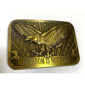 Freedom is Not Free Brass Belt Buckle Western Eagle Stars 2014 Sponsor 3.25 x 2.